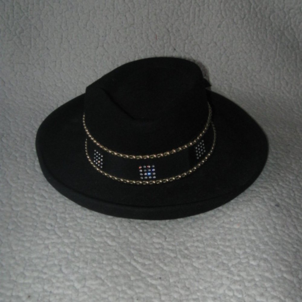 Black Embellished Wool Hat